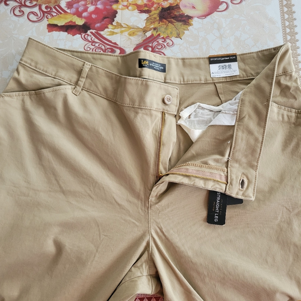 Lee Effortless Wash Wear Pants 20W LONG Flax Relaxed Fit Straight Leg Mid Rise - Picture 8 of 15